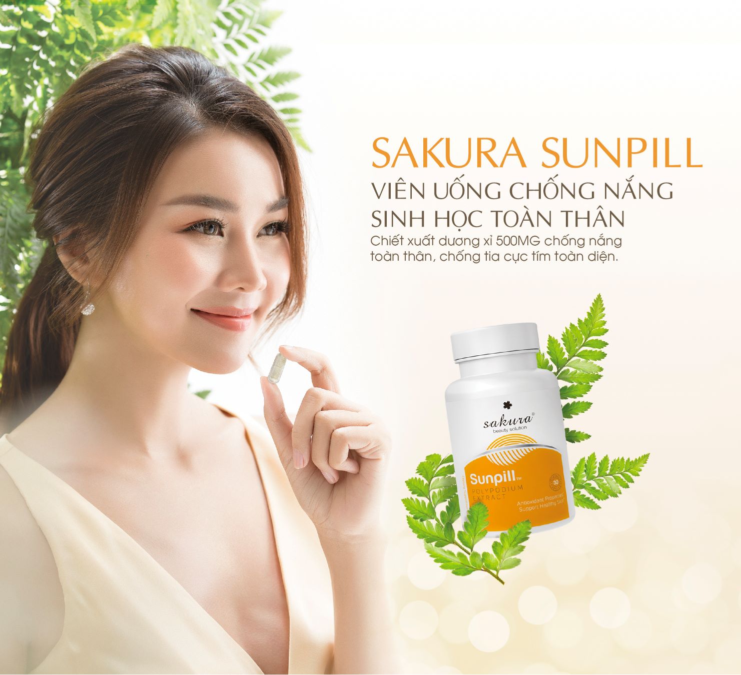 Viên uống chống nắng sinh học Sakura SunPill giúp bảo vệ da toàn thân một cách mạnh mẽ nhất khỏi tác hại của tia cực tím