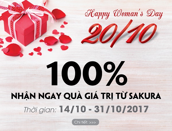 Ưu đãi 20/10: 100% nhận ngay "cơn bão" quà tặng tại hệ thống showroom Sakura Beauty