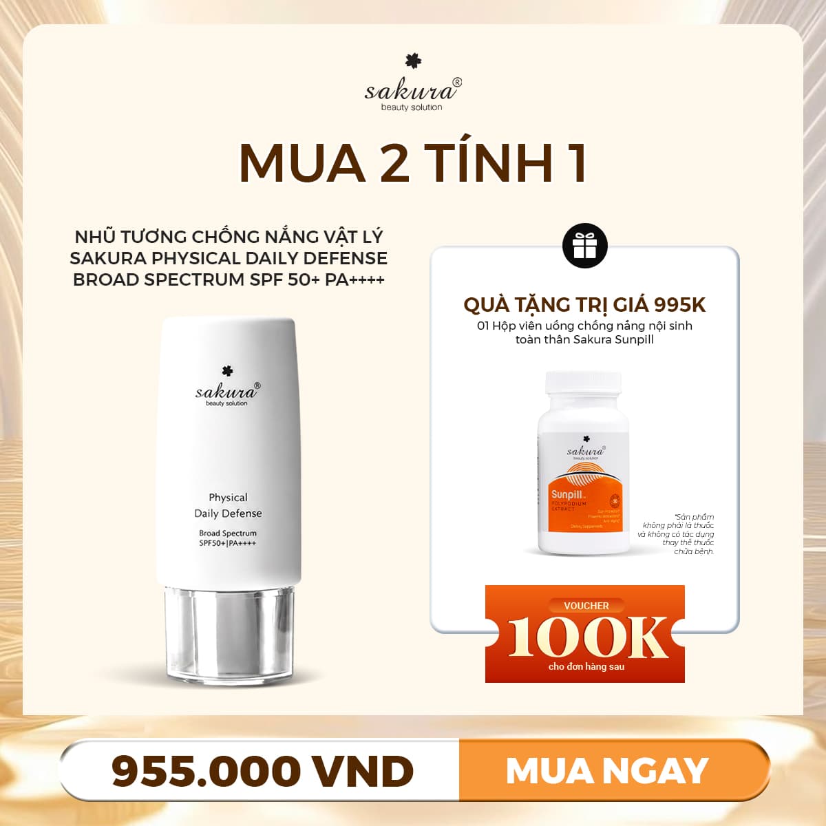 Nhũ Tương Chống Nắng Vật Lý Sakura Physical Daily Defense Broad Spectrum SPF 50+ PA++++