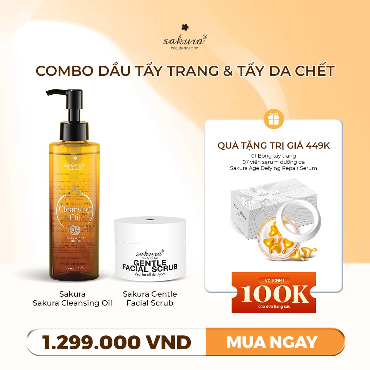 Sakura Cleansing Oil + Sakura Gentle Facial Scrub