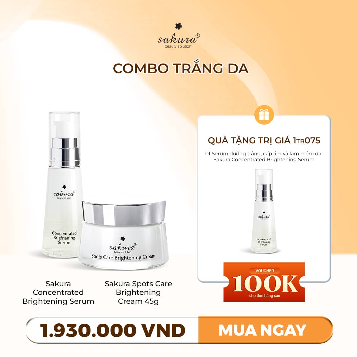 Sakura Concentrated Brightening Serum + Sakura Spots Care Brightening Cream 45g