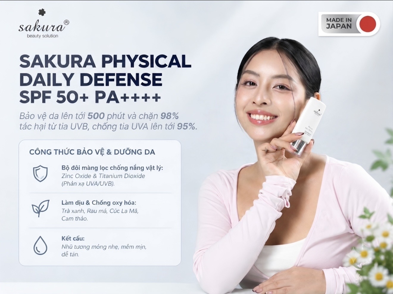 Nhũ tương chống nắng Sakura Physical Daily Defense SPF 50+ PA++++